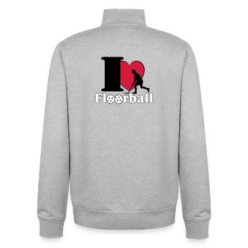 Floorball , Unihockey , Hockey , Fun I love..(25) - Unisex Organic Zip Sweatshirt von Stanley/Stella - Grau meliert - Hinten - AI Model Male 185 light (185cm)