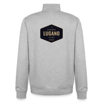 Lugano Abzeichen Gold Navy - Unisex Organic Zip Sweatshirt von Stanley/Stella - Grau meliert - Hinten - AI Model Male 185 light (185cm)