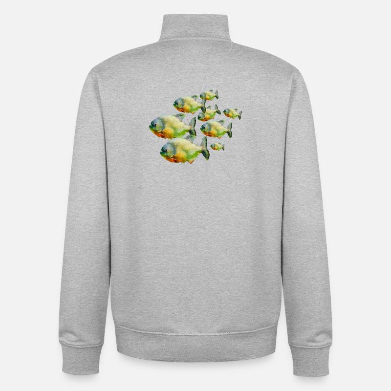 Poisson dans un banc - Sweat zippé unisexe en coton bio Stanley/Stella - gris chiné