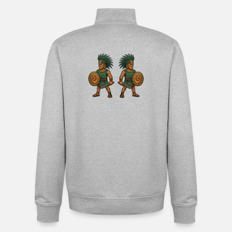 Double guerrier aztèque - Sweat zippé unisexe en coton bio Stanley/Stella - gris chiné