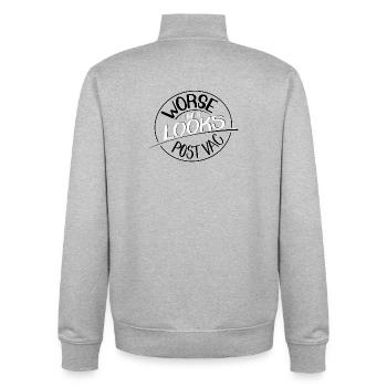 Erger dan het lijkt, Post Vac - Unisex sweater met rits van biologisch katoen Stanley/Stella - grijs gemêleerd - Achter - AI Model Male 185 light (185cm)