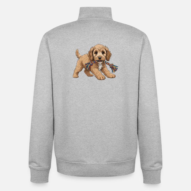 Chiot Cockapoo - Sweat zippé unisexe en coton bio Stanley/Stella - gris chiné