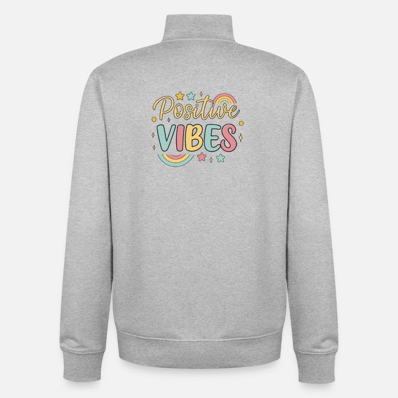 Vibes Positives Arc ciel - Sweat zippé unisexe en coton bio Stanley/Stella - gris chiné