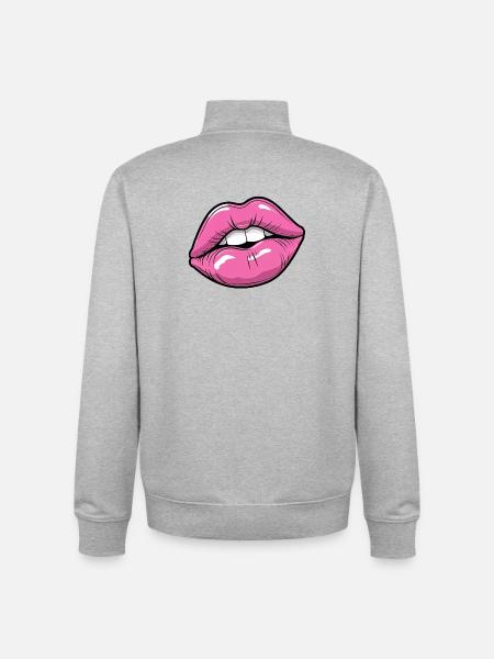 Lèvres Pop Art en Rose - Sweat zippé unisexe en coton bio Stanley/Stella - gris chiné