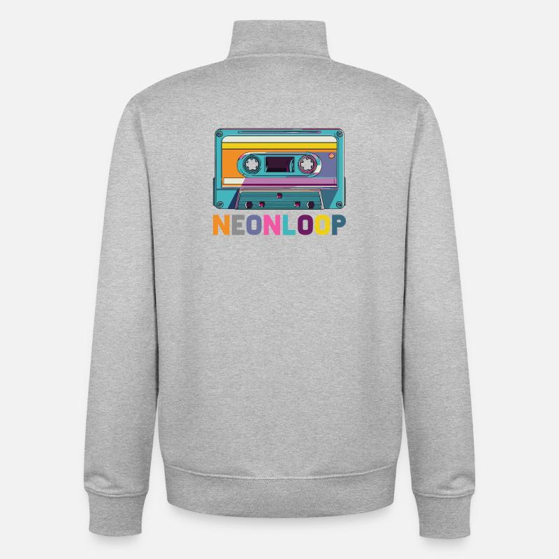 Neon Loop Cassette Design - Unisex Organic Zip Sweatshirt by Stanley/Stella - heather grey
