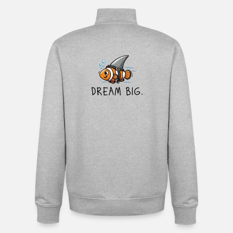 Dream Big – Starker Spruch Clownfisch & Haiflosse - Unisex Organic Zip Sweatshirt von Stanley/Stella - Grau meliert