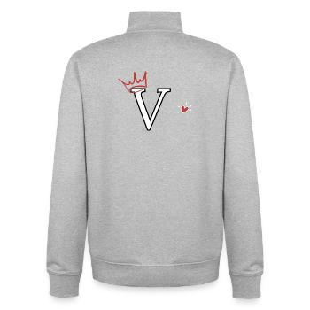 Lettre v couronne cœur - Sweat zippé unisexe en coton bio Stanley/Stella - gris chiné - Dos - AI Model Male 185 light (185cm)