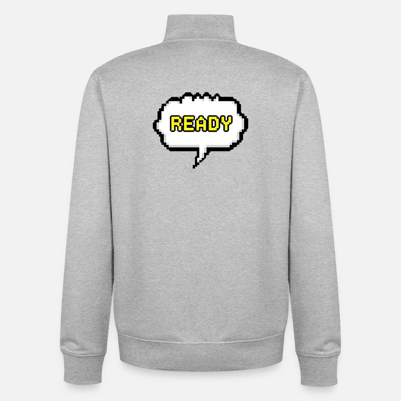 Ready Pixel Speech Bubble - Unisex Organic Zip Sweatshirt by Stanley/Stella - heather grey