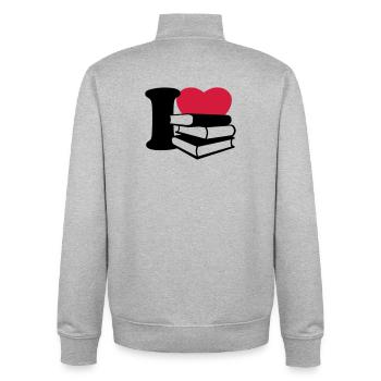I love books - Unisex Organic Zip Sweatshirt by Stanley/Stella - heather grey - Back - AI Model Male 185 light (185cm)