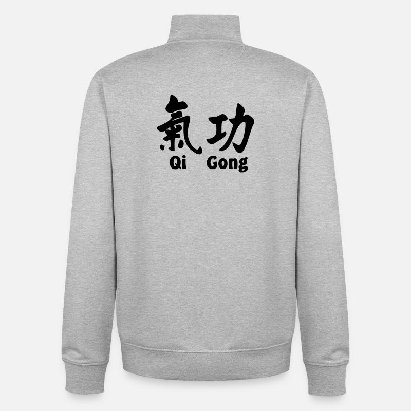 QI-Gong-Skript mit Text horizontal - Unisex Organic Zip Sweatshirt von Stanley/Stella - Grau meliert