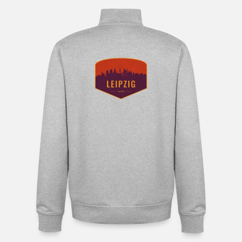 Bouclier de la Skyline de Leipzig - Sweat zippé unisexe en coton bio Stanley/Stella - gris chiné
