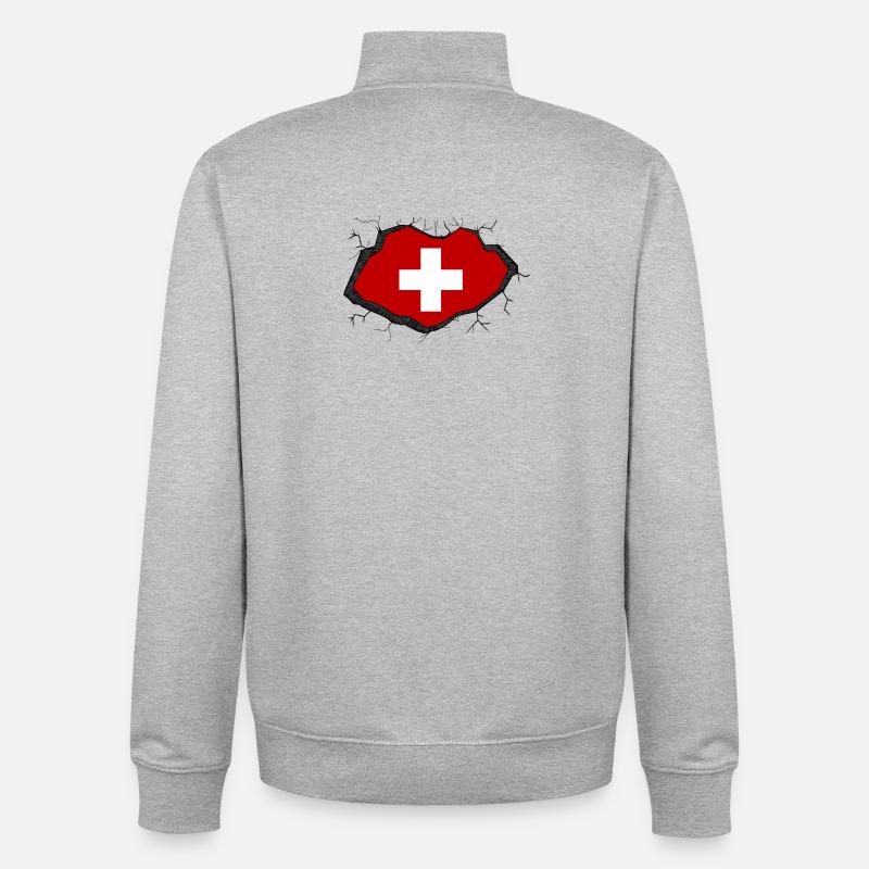 Drapeau suisse - Sweat zippé unisexe en coton bio Stanley/Stella - gris chiné
