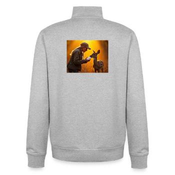 Abendlicht Rehbaby Fütterung - Unisex Organic Zip Sweatshirt von Stanley/Stella - Grau meliert - Hinten - AI Model Male 185 light (185cm)
