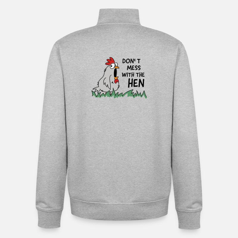 Ne plaisantez pas avec la poule - Sweat zippé unisexe en coton bio Stanley/Stella - gris chiné