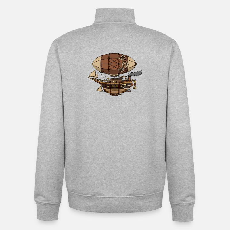 Dirigeable steampunk - Sweat zippé unisexe en coton bio Stanley/Stella - gris chiné