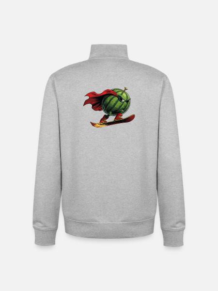 Super-héros Pastèque sur l’action du snowboard - Sweat zippé unisexe en coton bio Stanley/Stella - gris chiné