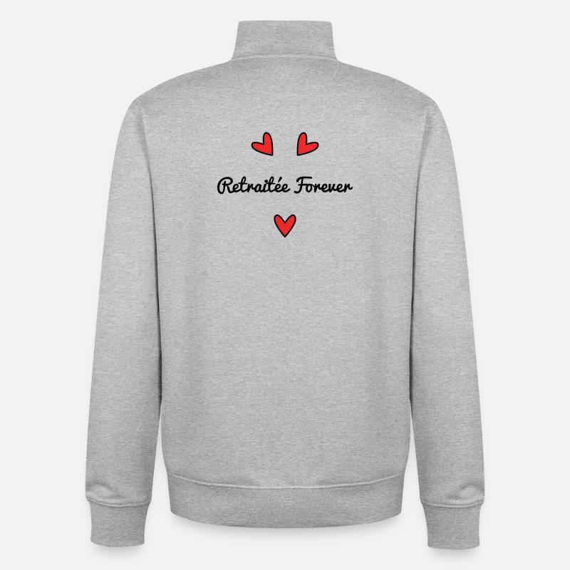 RETRAITEE. RETRAITE. BONNE RETRAITE. ANNIVERSAIRE. - Sweat zippé unisexe en coton bio Stanley/Stella - gris chiné