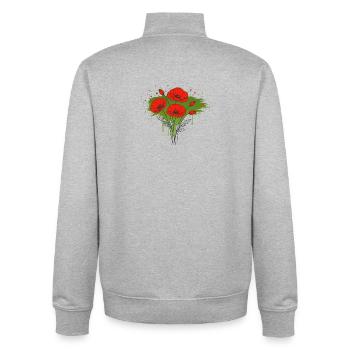 Coquelicots Rouge Vert Motif Floral Vintage - Sweat zippé unisexe en coton bio Stanley/Stella - gris chiné - Dos - AI Model Male 185 light (185cm)