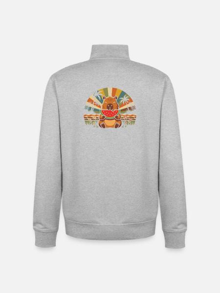 Kuschelbär am Strand mit Wassermelone - Unisex Organic Zip Sweatshirt von Stanley/Stella - Grau meliert