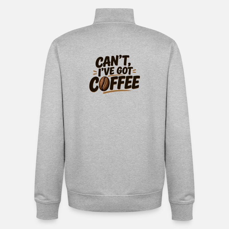 Can't, I've Got Coffee - Sweat zippé unisexe en coton bio Stanley/Stella - gris chiné