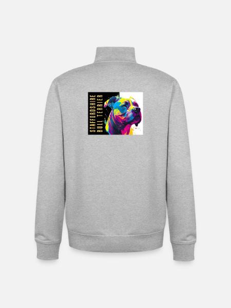 Staffie Head Popart - 050 - Unisex Organic Zip Sweatshirt by Stanley/Stella - heather grey