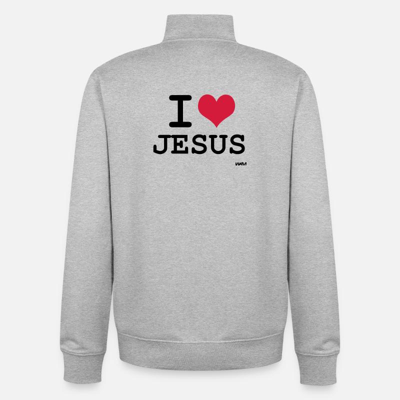 j'aime jésus par wam - Sweat zippé unisexe en coton bio Stanley/Stella - gris chiné