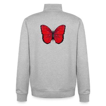 papillon rouge dessiné à la main et coloré - Sweat zippé unisexe en coton bio Stanley/Stella - gris chiné - Dos - AI Model Male 185 light (185cm)