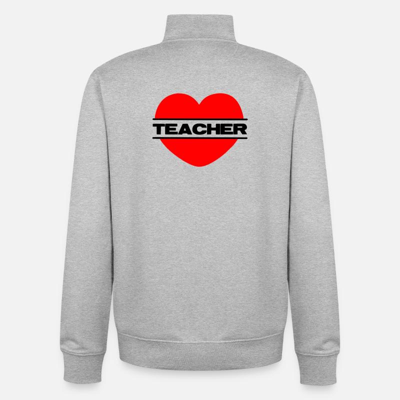 Je t’aime coeur 041 enseignant - Sweat zippé unisexe en coton bio Stanley/Stella - gris chiné