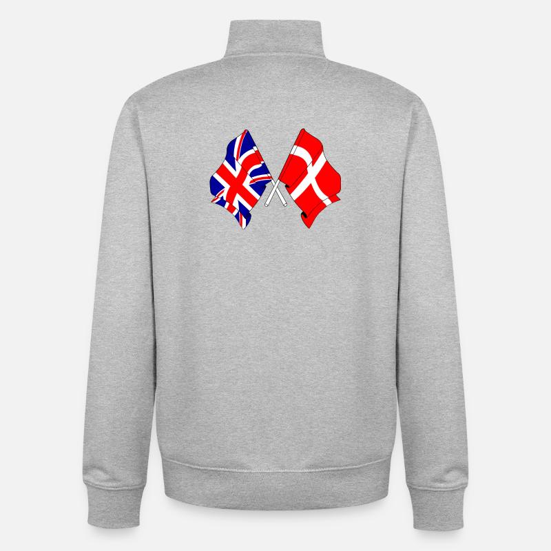 Drapeau de l’Angleterre, drapeau du Danemark - Sweat zippé unisexe en coton bio Stanley/Stella - gris chiné