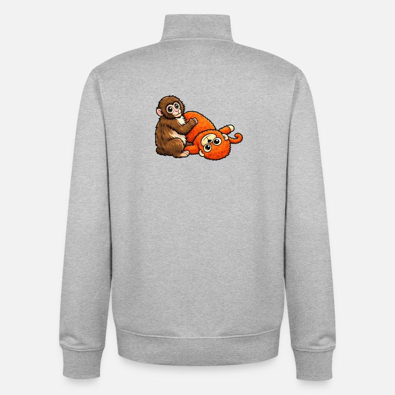 Cuddly Monkey & Plush Orange Monkey Punch Baby - Unisex Organic Zip Sweatshirt by Stanley/Stella - heather grey