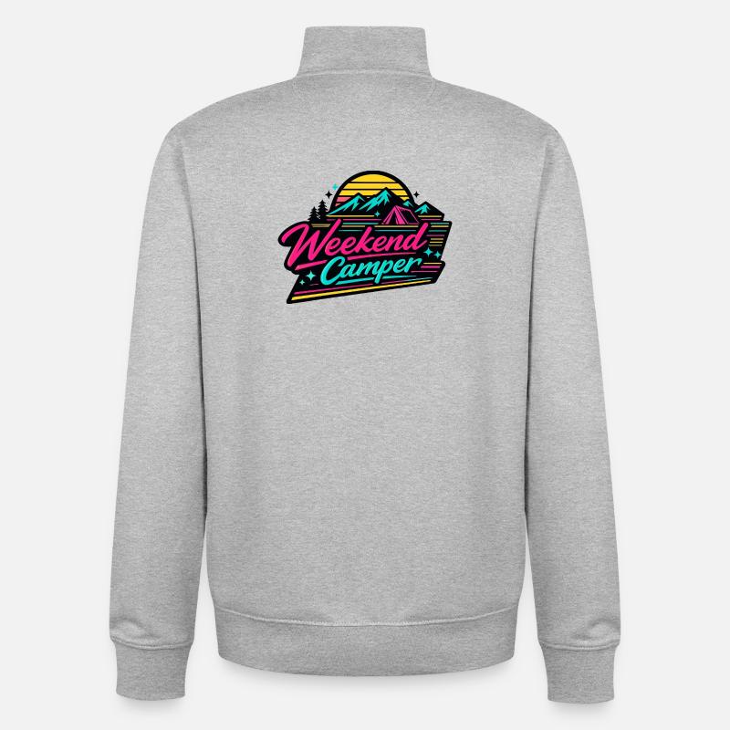 Skyline néon du Weekend Camper - Sweat zippé unisexe en coton bio Stanley/Stella - gris chiné