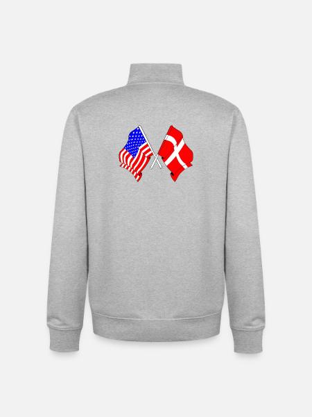 Flag USA og flag Danmark - Stanley/Stella unisex sweatshirt med lynlås i økologisk - grå meleret