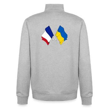 Flagge von Frankreich und Flagge Ukraine - Unisex Organic Zip Sweatshirt von Stanley/Stella - Grau meliert - Hinten - AI Model Male 185 light (185cm)