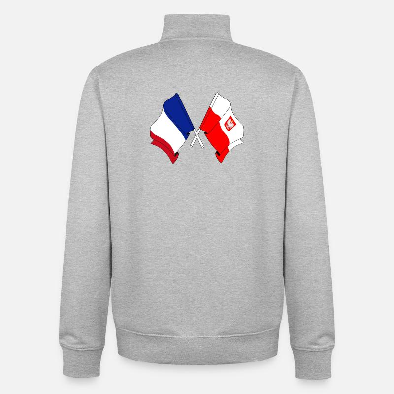 Drapeau de la France et drapeau de la Pologne - Sweat zippé unisexe en coton bio Stanley/Stella - gris chiné