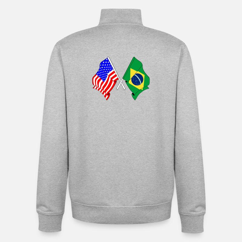 Drapeau des États-Unis et du Brésil - Sweat zippé unisexe en coton bio Stanley/Stella - gris chiné