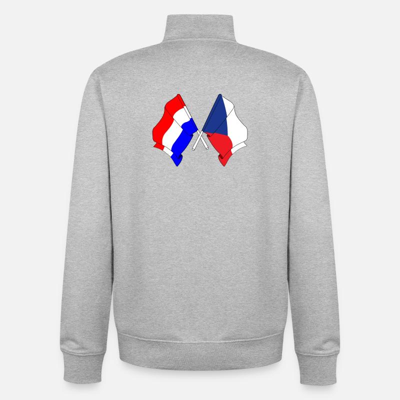 Drapeau des Pays-Bas, République tchèque - Sweat zippé unisexe en coton bio Stanley/Stella - gris chiné