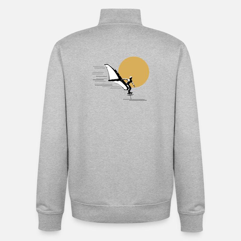 Wingfoiler devant le soleil - Sweat zippé unisexe en coton bio Stanley/Stella - gris chiné