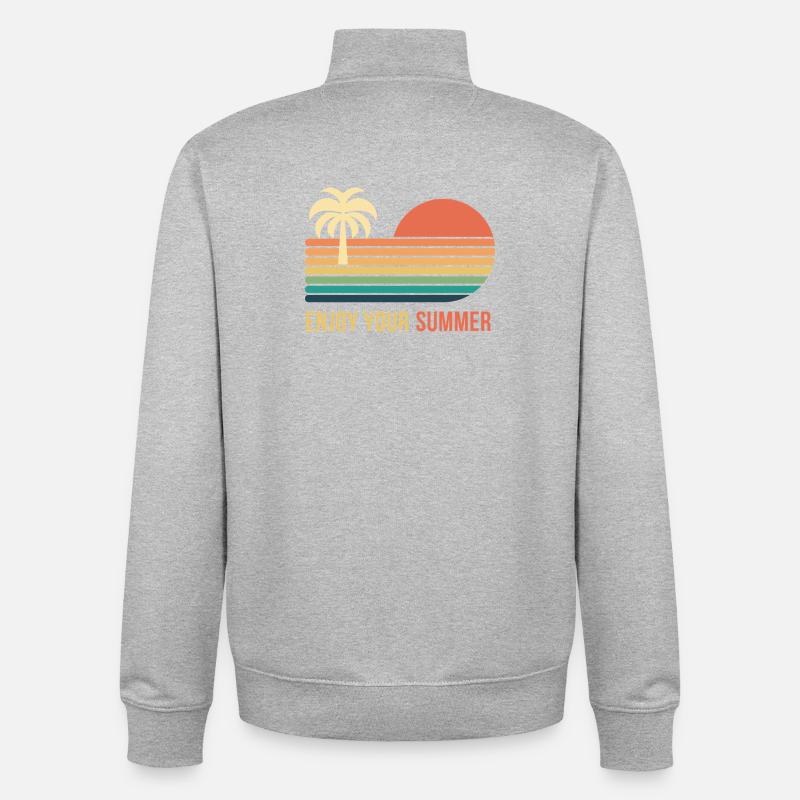Coucher de soleil rétro palmier - Sweat zippé unisexe en coton bio Stanley/Stella - gris chiné