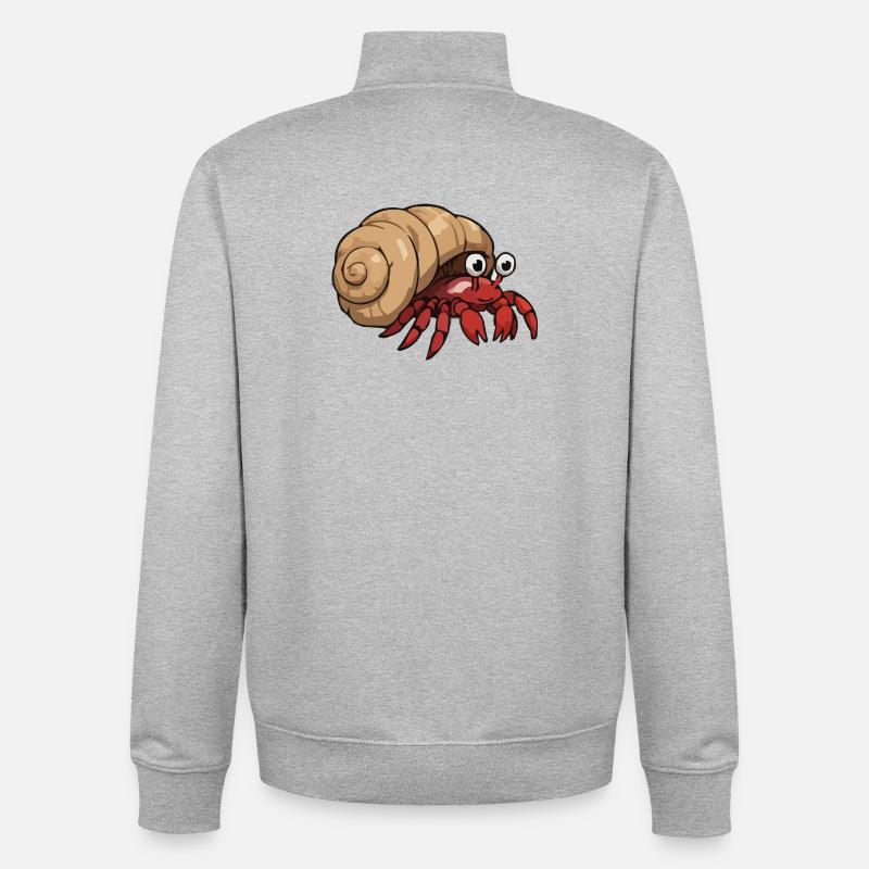 Cartoon crab with conch shell - Unisex Organic Zip Sweatshirt by Stanley/Stella - heather grey
