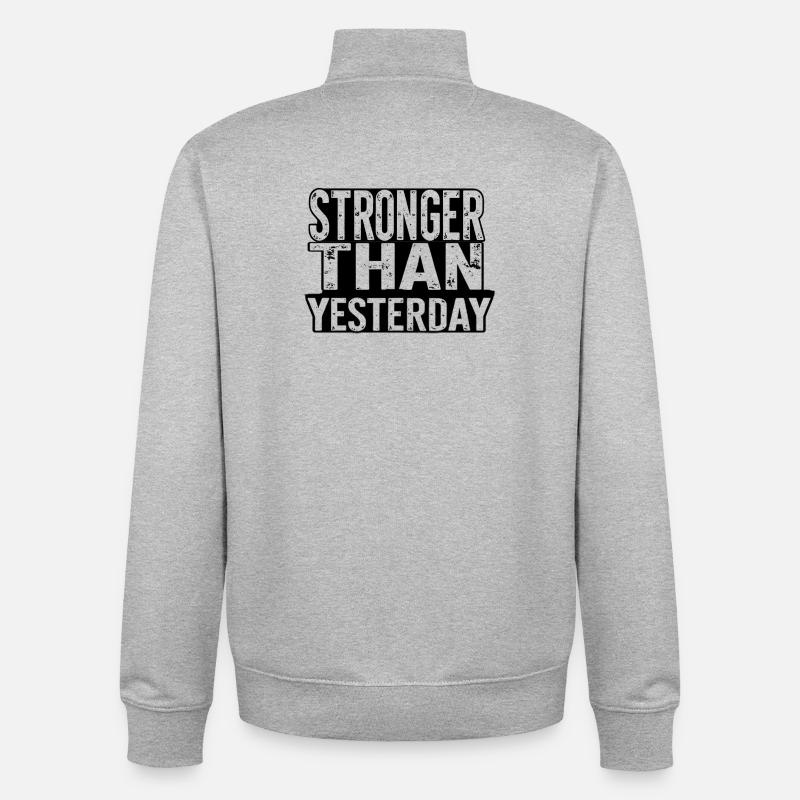 Plus fort qu’hier - Sweat zippé unisexe en coton bio Stanley/Stella - gris chiné