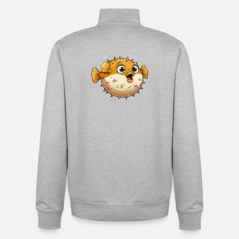 Kugelfisch Fisch Comic - Unisex Organic Zip Sweatshirt von Stanley/Stella - Grau meliert