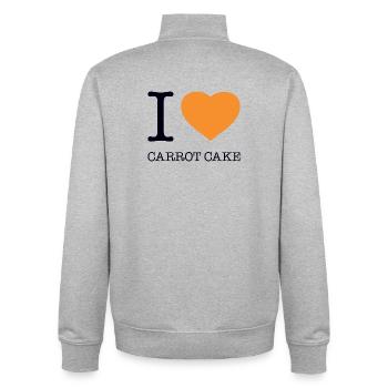 J’ADORE LE GÂTEAU AUX CAROTTES Karottenkuchen - Sweat zippé unisexe en coton bio Stanley/Stella - gris chiné - Dos - AI Model Male 185 light (185cm)