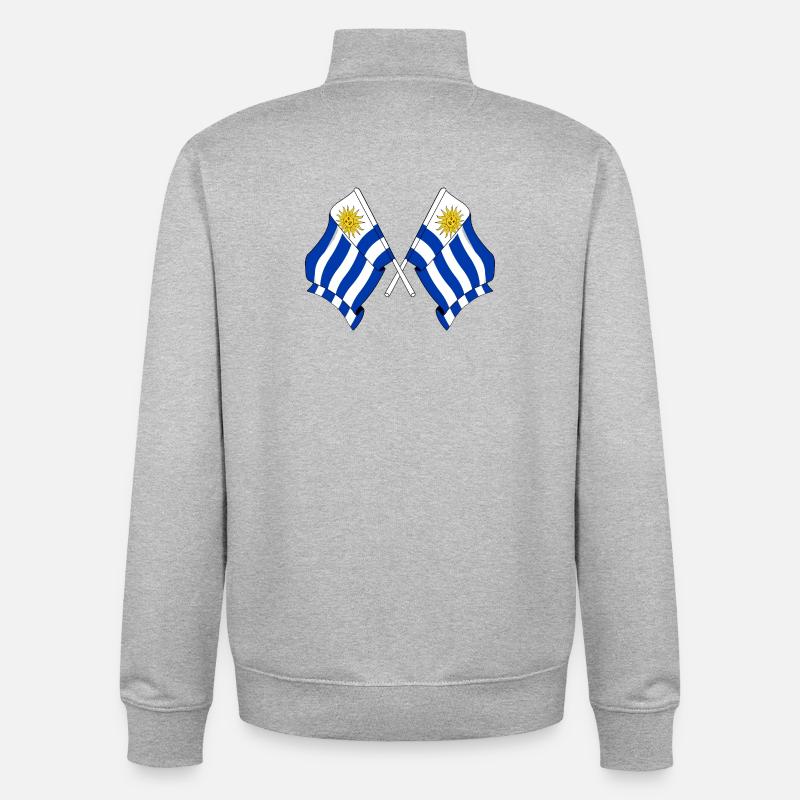 Deux drapeaux croisés de l’Uruguay - Sweat zippé unisexe en coton bio Stanley/Stella - gris chiné
