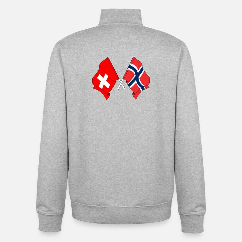 Drapeau de la Suisse et drapeau de la Norvège - Sweat zippé unisexe en coton bio Stanley/Stella - gris chiné