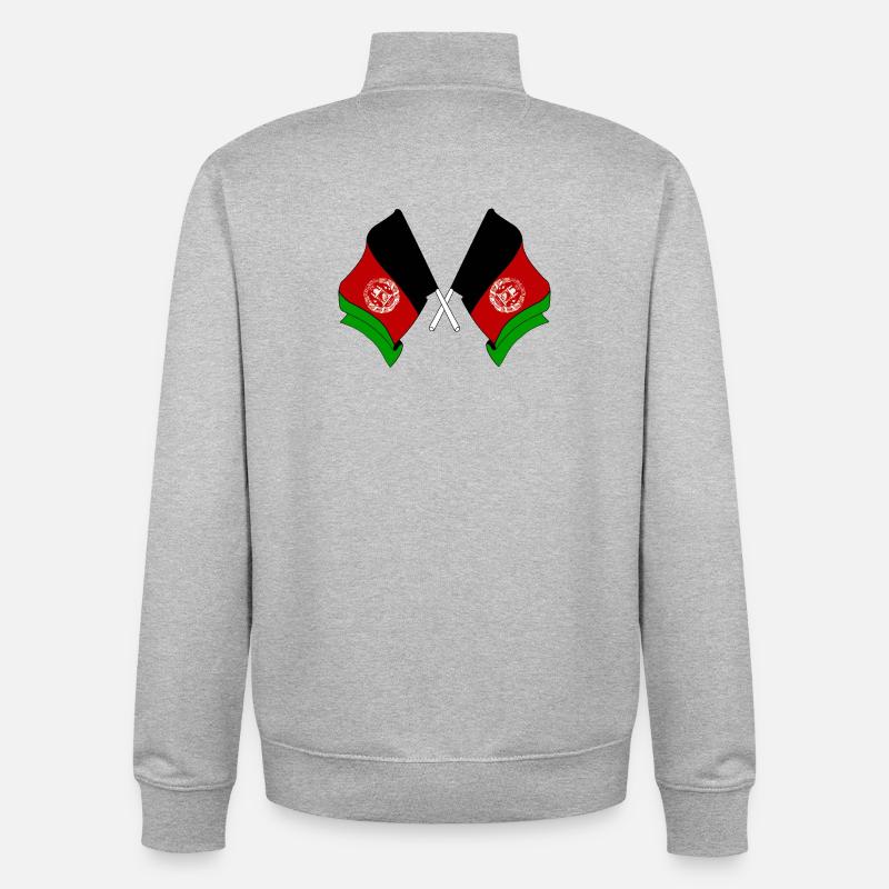 Deux drapeaux croisés de l’Afghanistan - Sweat zippé unisexe en coton bio Stanley/Stella - gris chiné