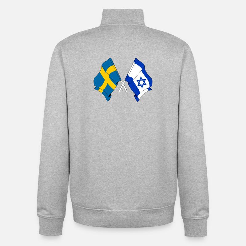 Drapeau de la Suède, drapeau d’Israël - Sweat zippé unisexe en coton bio Stanley/Stella - gris chiné