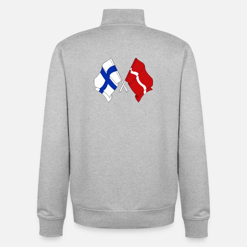 Drapeau Finlande, drapeau Lettonie - Sweat zippé unisexe en coton bio Stanley/Stella - gris chiné