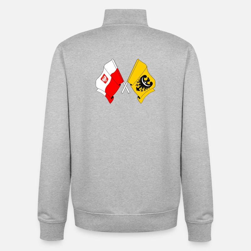 Drapeau de la Pologne, Basse-Silésie croisé - Sweat zippé unisexe en coton bio Stanley/Stella - gris chiné
