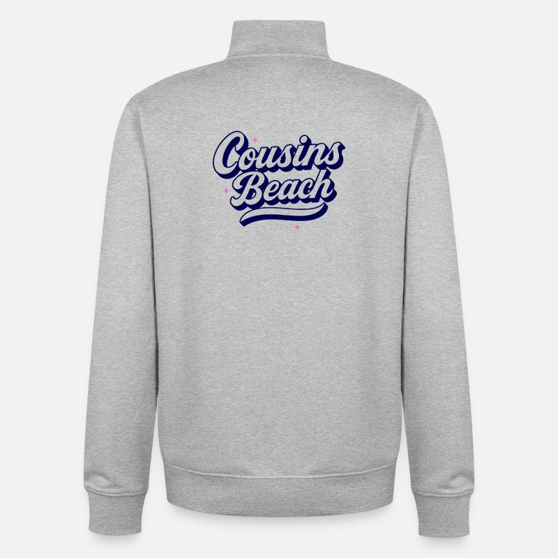 Cousins Beach - Conception de script rétro - Sweat zippé unisexe en coton bio Stanley/Stella - gris chiné