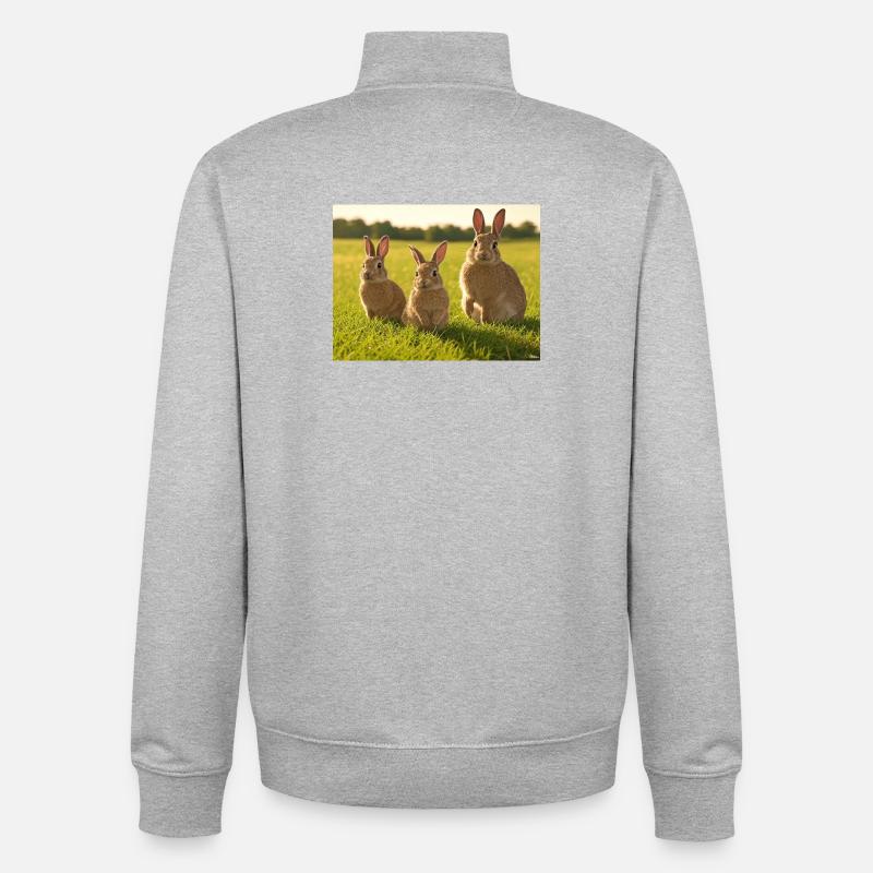 Spring Bunny Trio - Unisex Organic Zip Sweatshirt by Stanley/Stella - heather grey